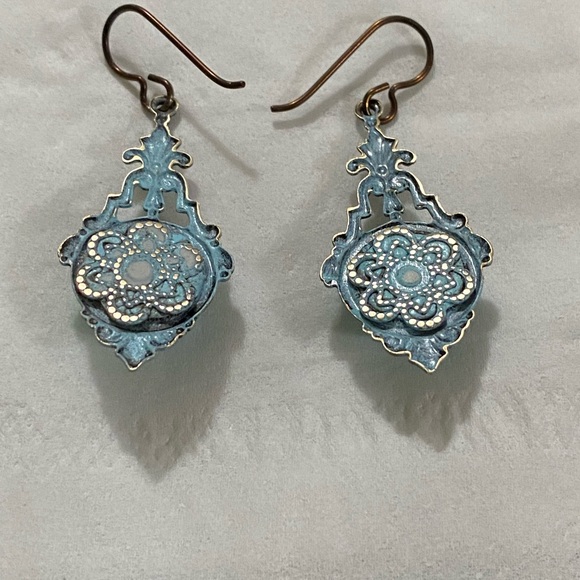 Blue Moonstone Earrings Niobium Ear Wires Vintaj Bridgerton Inspired Jewelry - Picture 6 of 6